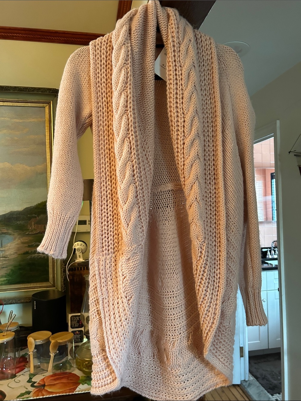 Open-Front Cable Knit Cardigan Sweater - Blush